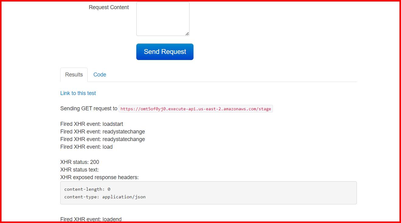 Picture showing the success message while API is tested for CORS